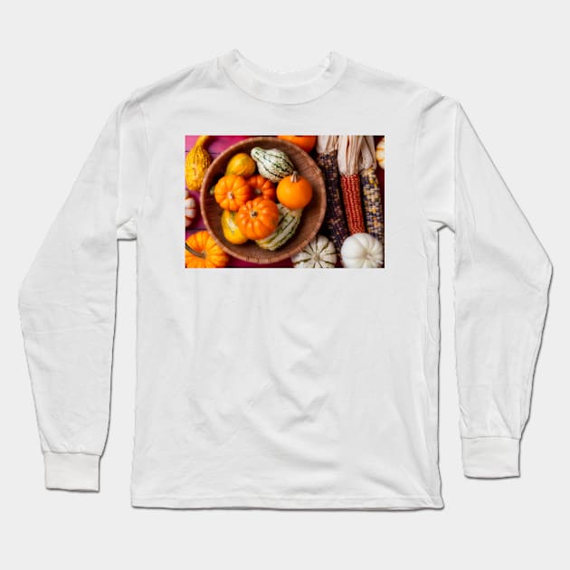 Wonderful Basket Full Of Small Pumpkins And Gourds Long Sleeve T-Shirt by photogarry